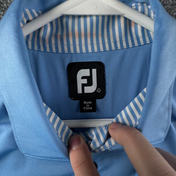 Footjoy FJ Polo Men Large Shirt Short Sleeve Solid Blue Blank Stretch Golfing - Picture 7 of 16
